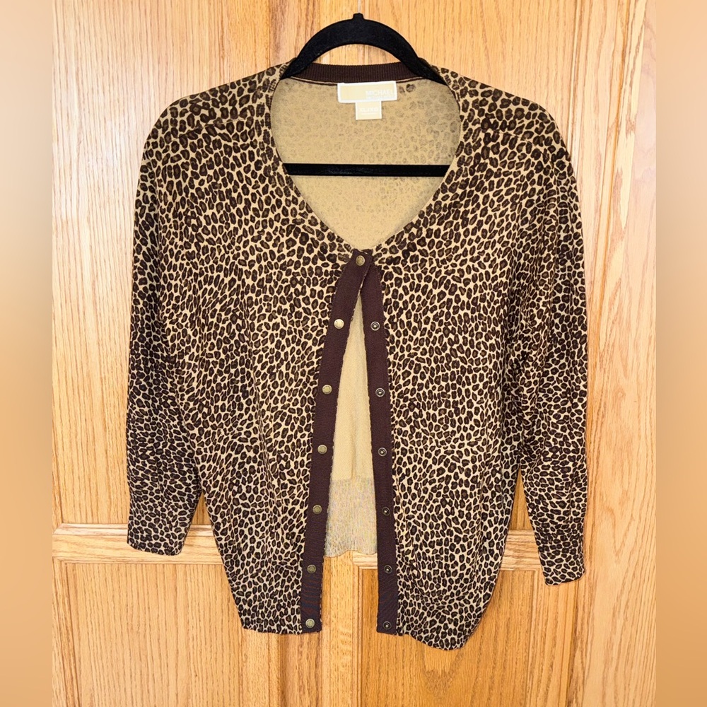 Michael Kors Leopard Cardigan XL 🐆 Classic Neutral Layer